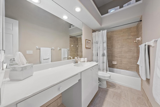 full bathroom with tile patterned floors, vanity, shower / bath combo, and toilet