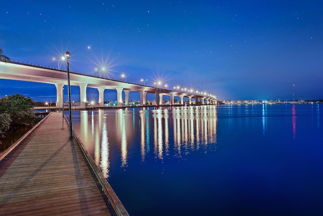 view of dock with a water view