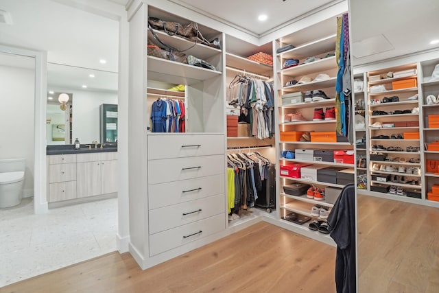 walk in closet featuring sink and hardwood / wood-style floors