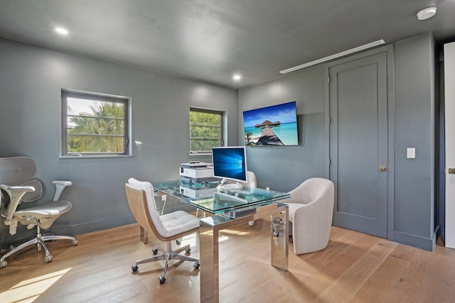 home office featuring light wood-type flooring