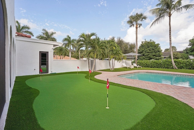 view of swimming pool featuring a patio