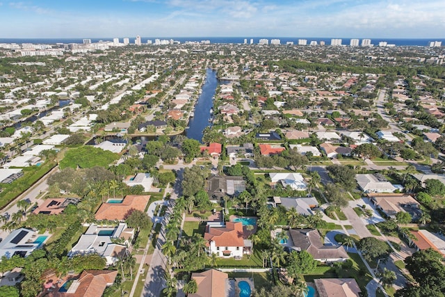 bird's eye view featuring a water view