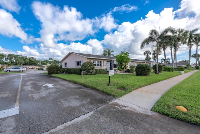 ranch-style house with a front lawn