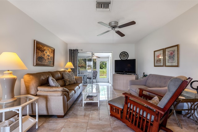 living room with ceiling fan