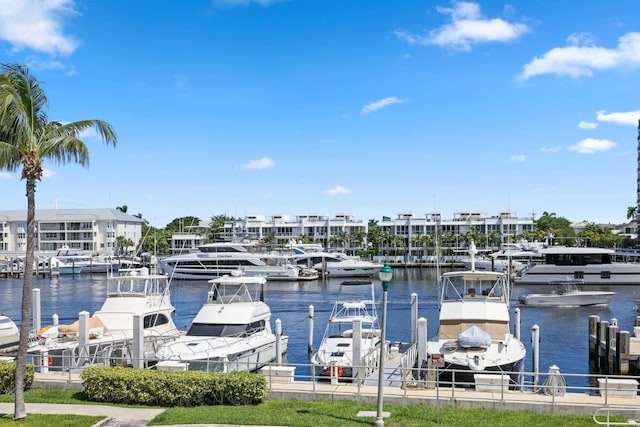 dock area featuring a water view