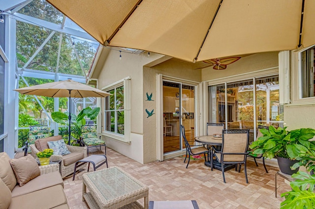 view of patio / terrace with a lanai and an outdoor hangout area