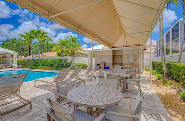 view of patio featuring a fenced in pool