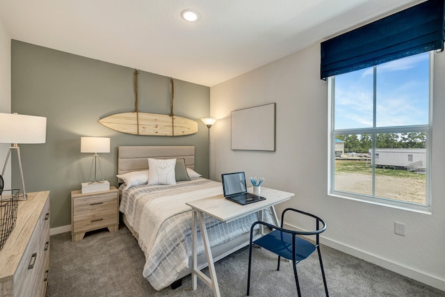 carpeted bedroom with multiple windows