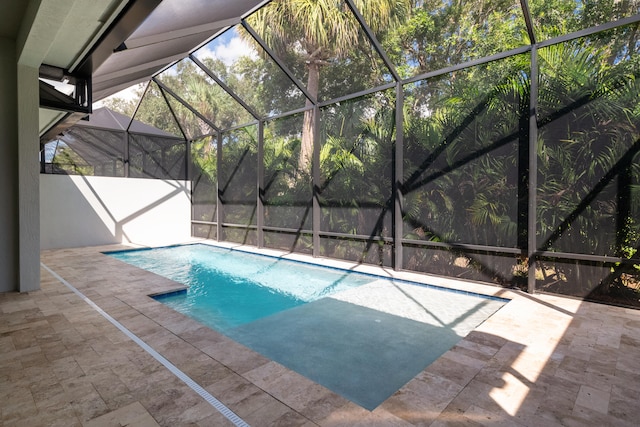 view of pool with a patio area and glass enclosure