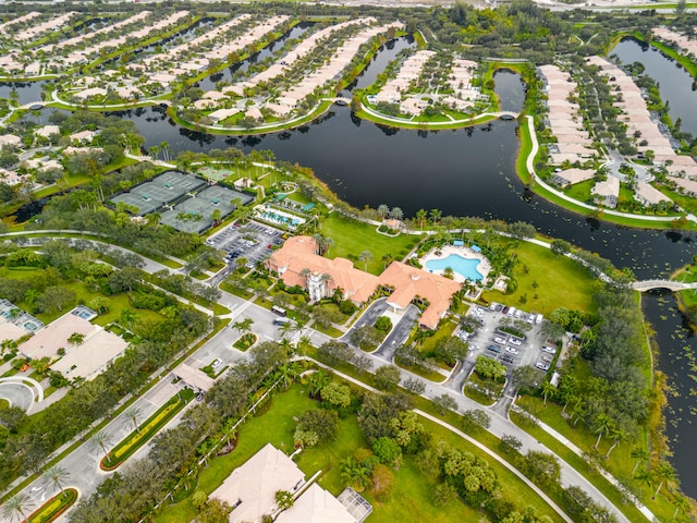 bird's eye view featuring a water view