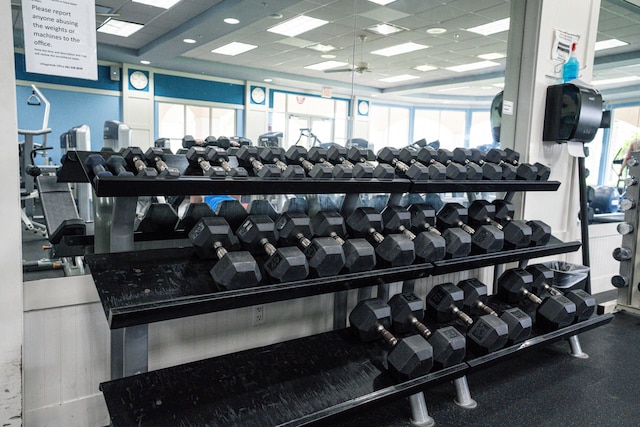 gym with a drop ceiling