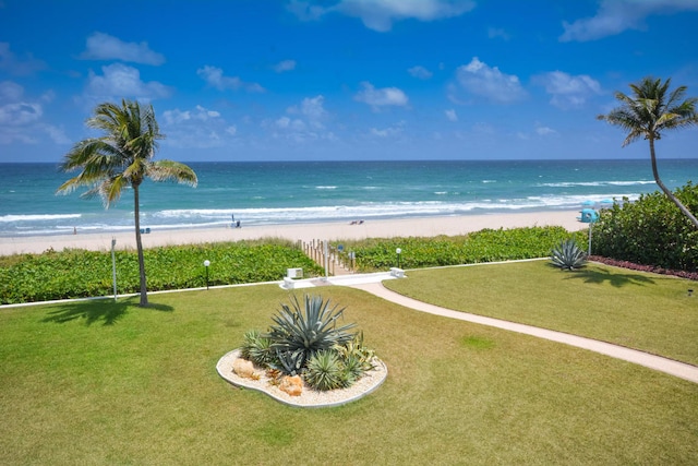 view of water feature featuring a beach view