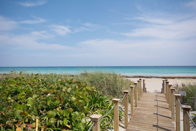 view of water feature with a view of the beach