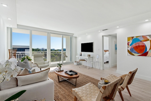 living room with light hardwood / wood-style flooring