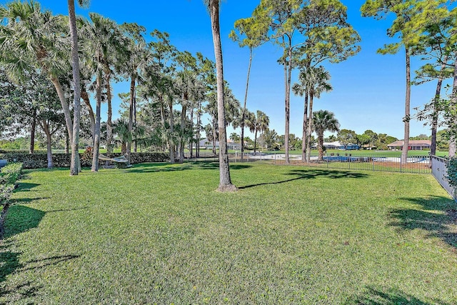 view of home's community featuring fence and a yard