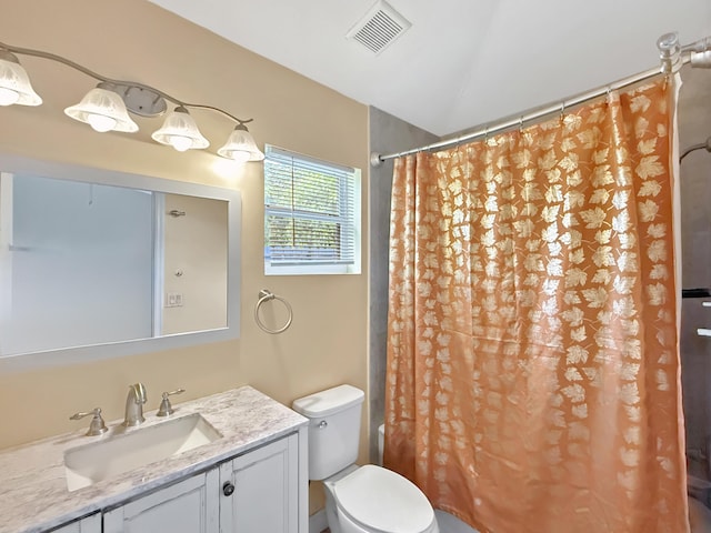 1051 Park Hill Dr, West Palm Beach, FL 33417 - full bathroom featuring visible vents, toilet, curtained shower, and vanity