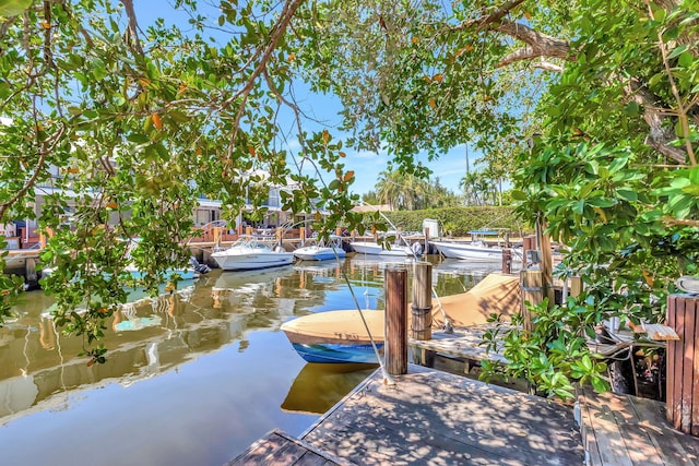 view of dock with a water view