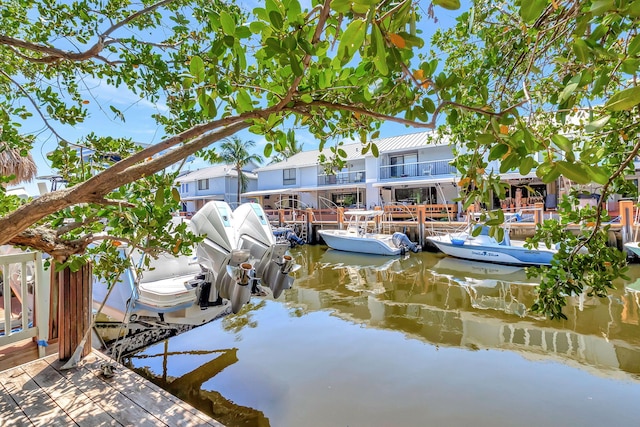 dock area with a water view