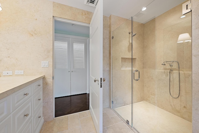 425 Worth Ave Unit 2F, Palm Beach, FL 33480 - bathroom featuring a stall shower and vanity