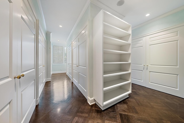 425 Worth Ave Unit 2F, Palm Beach, FL 33480 - hall featuring ornamental molding, recessed lighting, and baseboards