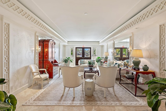 425 Worth Ave Unit 2F, Palm Beach, FL 33480 - living area with french doors and tile patterned floors