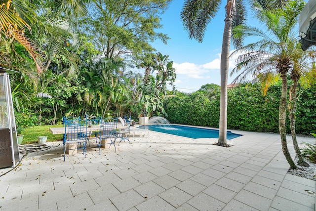 view of swimming pool featuring a patio area and pool water feature