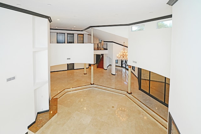 basement featuring crown molding