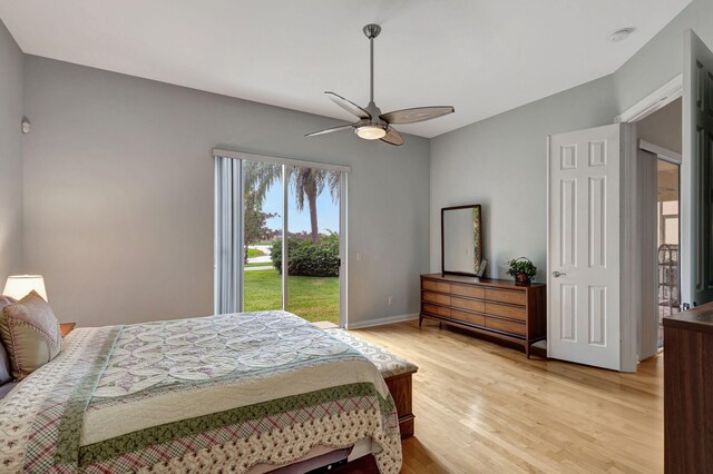 bedroom featuring recessed lighting, visible vents, light wood-style flooring, ceiling fan, and baseboards