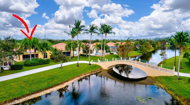 view of property's community with a water view