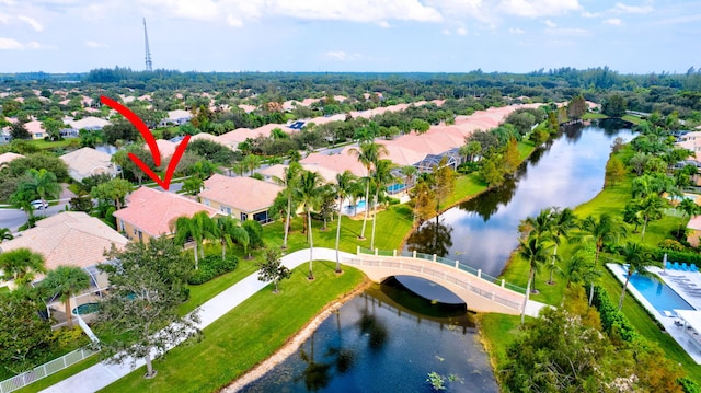 aerial view with a water view