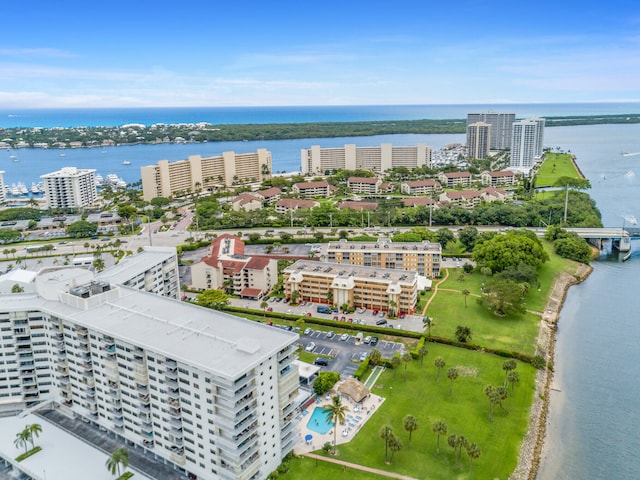 aerial view with a water view