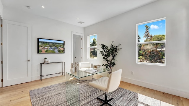 office featuring light hardwood / wood-style flooring and plenty of natural light