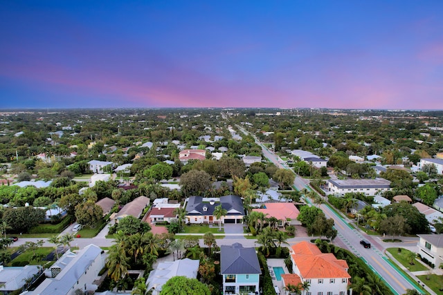 view of aerial view at dusk