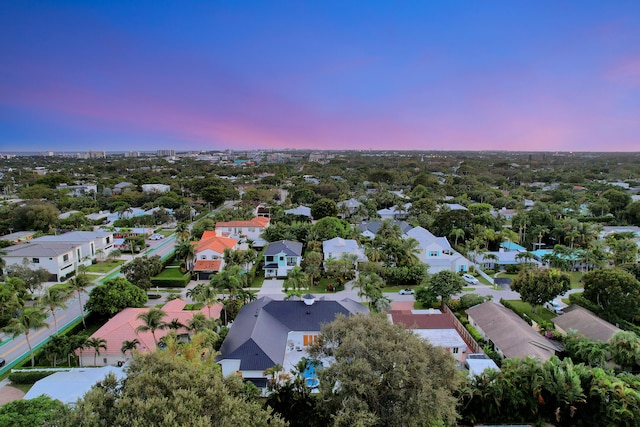 view of aerial view at dusk