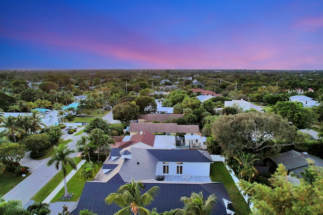 view of aerial view at dusk