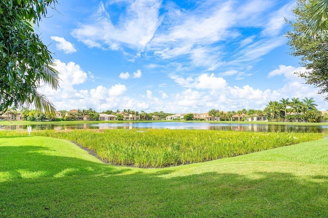 view of yard with a water view