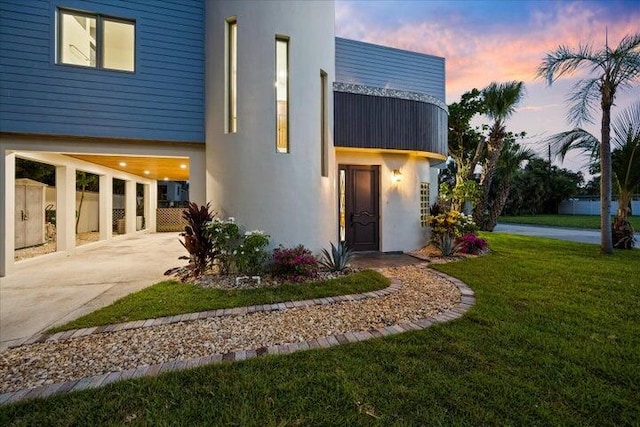 contemporary home featuring a yard