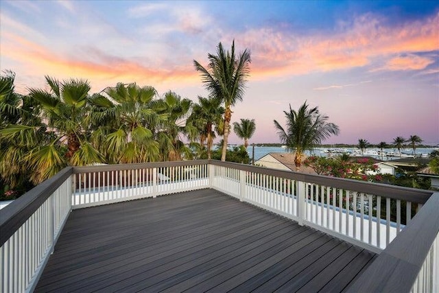 deck at dusk with a water view