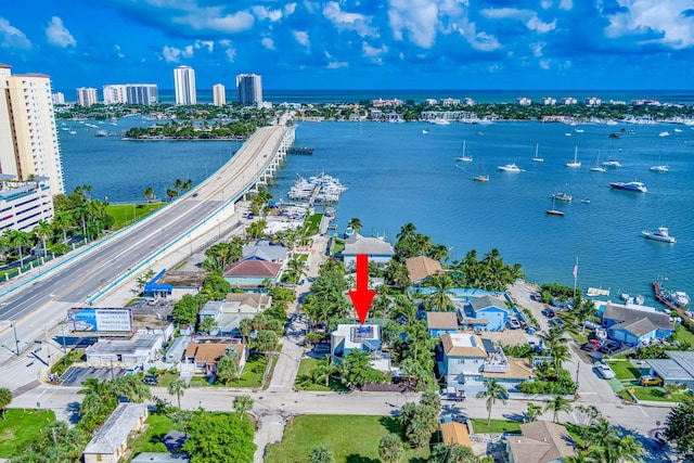 aerial view with a water view