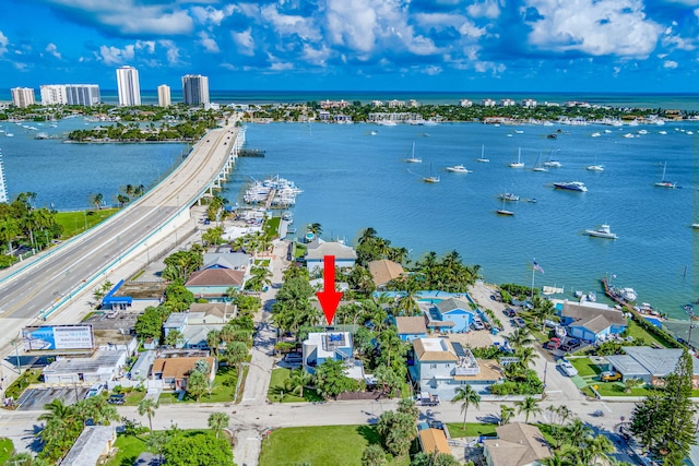 bird's eye view featuring a water view