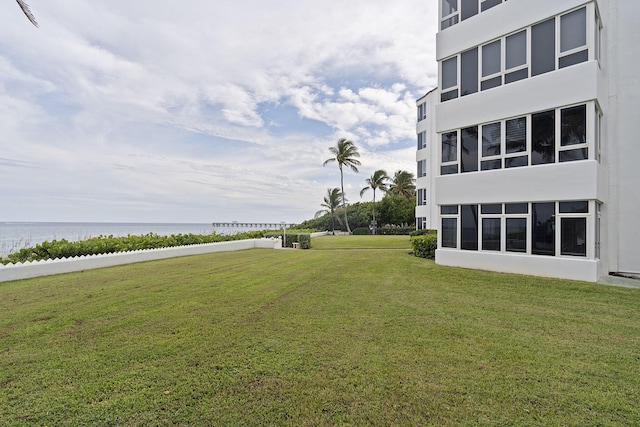 view of yard with a water view