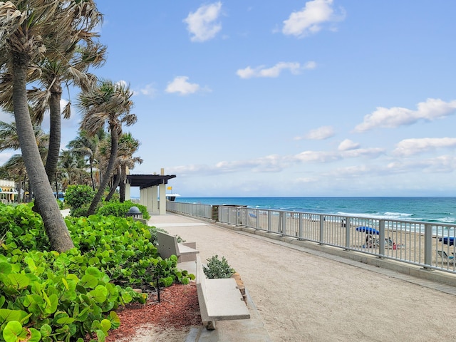 view of water feature featuring a beach view