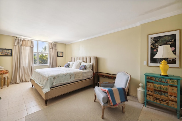 tiled bedroom with crown molding