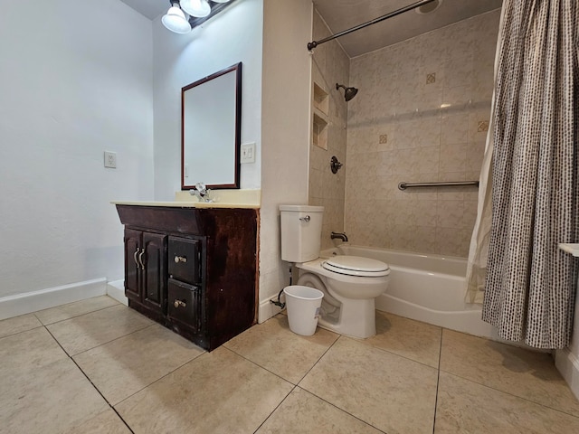 full bathroom featuring tile patterned flooring, vanity, toilet, and shower / bath combo with shower curtain