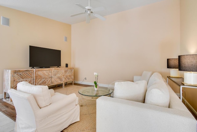 living room with ceiling fan