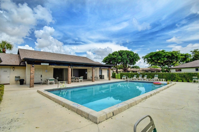 view of swimming pool with a patio