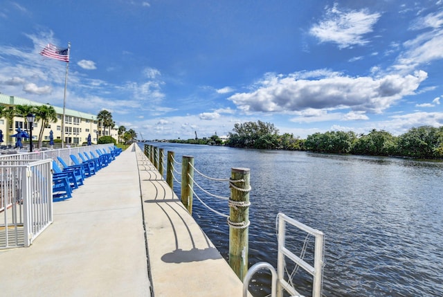 view of dock with a water view