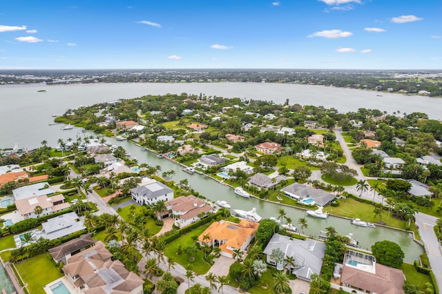 aerial view featuring a water view