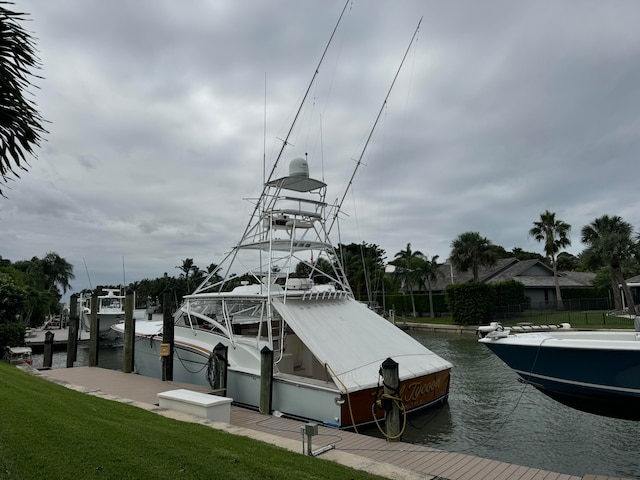 dock area with a yard