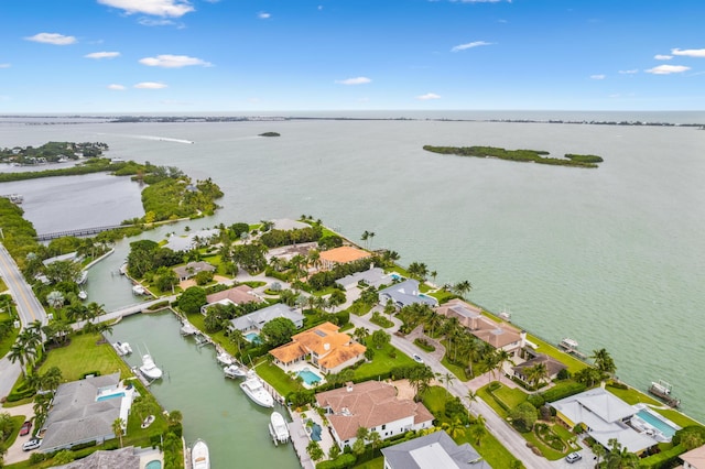 bird's eye view featuring a water view